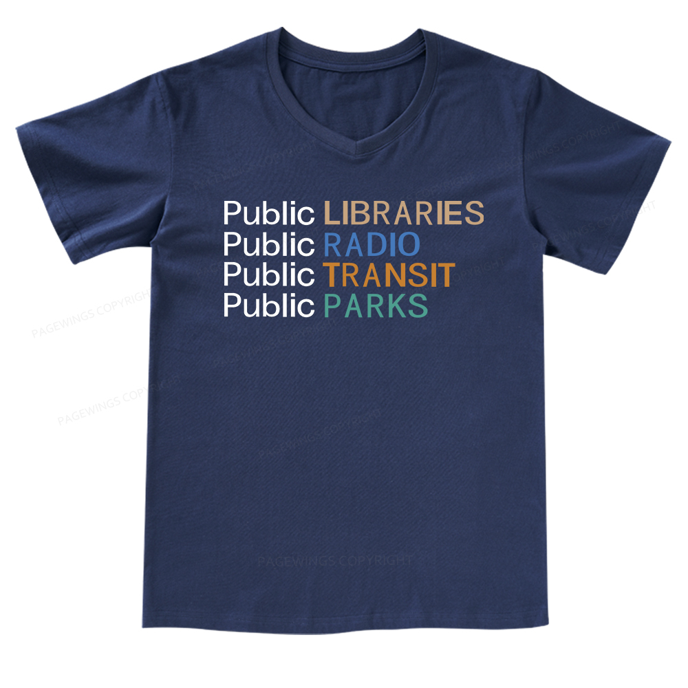 Pagewings Public Libraries Radio Transit Parks V-neck T-shirt