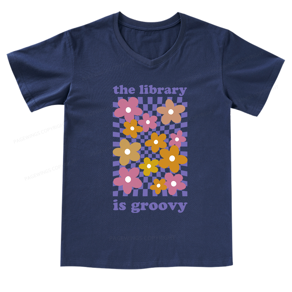Pagewings The Library is Groovy V-neck T-shirt