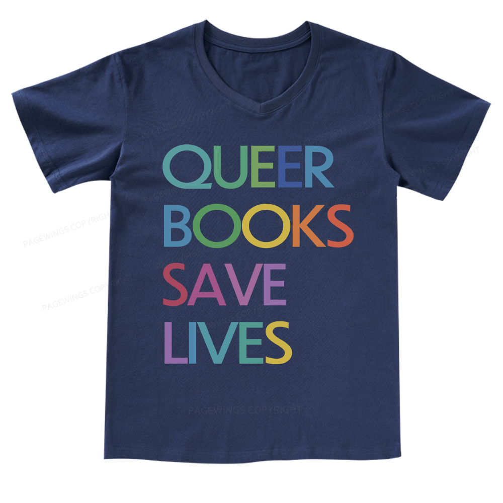 Pagewings Queer Books Save LivesV-neck T-shirt