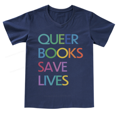 Pagewings Queer Books Save LivesV-neck T-shirt