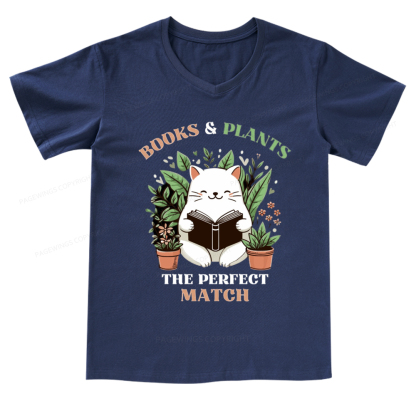 Pagewings Books And Plants The Perfect Match T-Shirt V-neck T-shirt