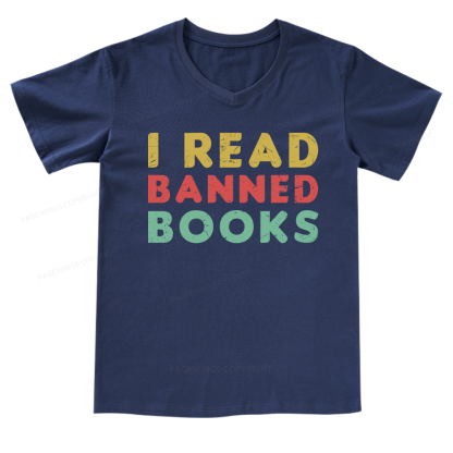 Pagewings Vintage I Read Banned Books Geek Readers T-Shirt V-neck T-shirt