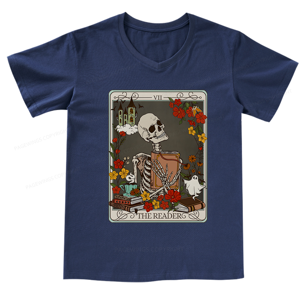 Pagewings The Reader Tarot Card TShirt Bookish Shirt V-neck T-shirt