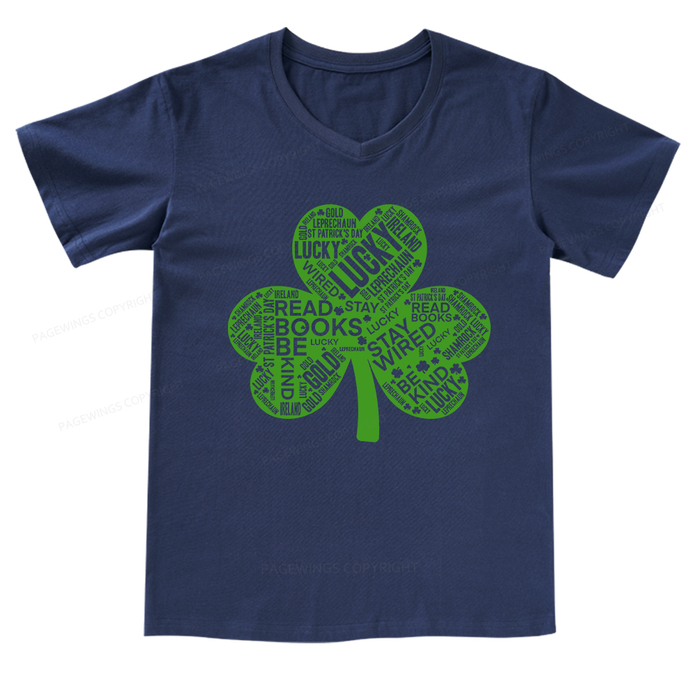Pagewings St Patricks Day Shirt Lucky Reading Shirt V-neck T-shirt