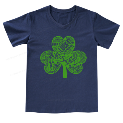 Pagewings St Patricks Day Shirt Lucky Reading Shirt V-neck T-shirt