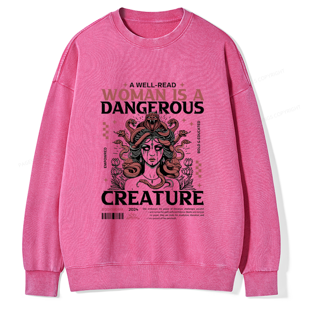 Pagewings A Well-Read Woman is A Dangerous Unisex Washed Sweatshirt