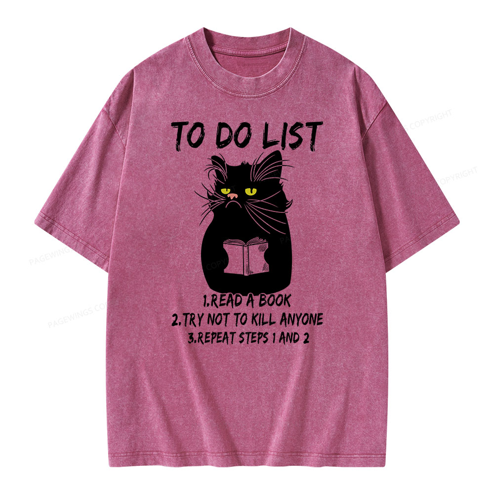 Pagewings Black Cat To Do List Unisex Washed T-shirt