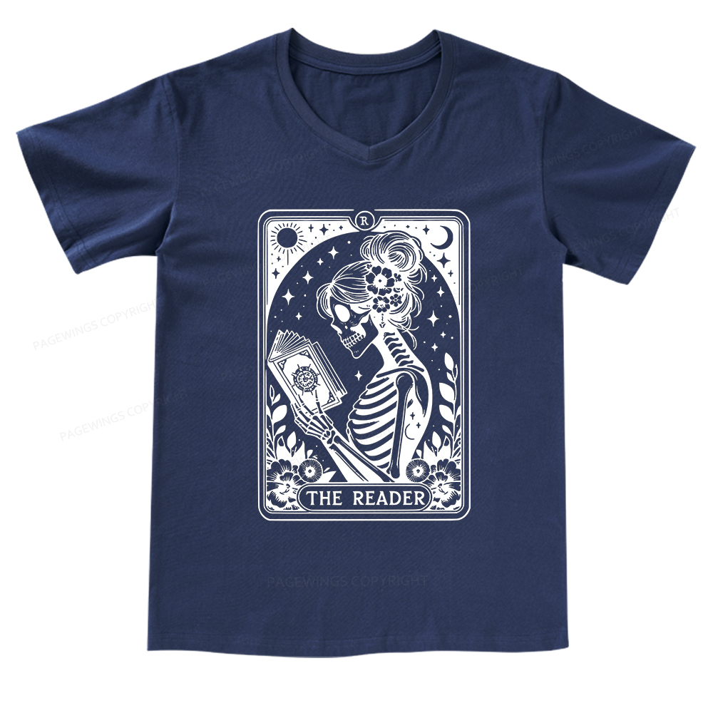 Pagewings Tarot Lover Gift Halloween Skeleton Tee V-neck T-shirt