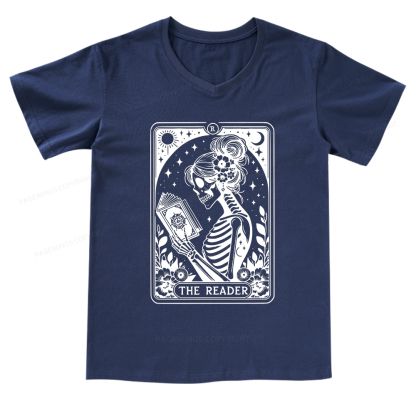 Pagewings Tarot Lover Gift Halloween Skeleton Tee V-neck T-shirt