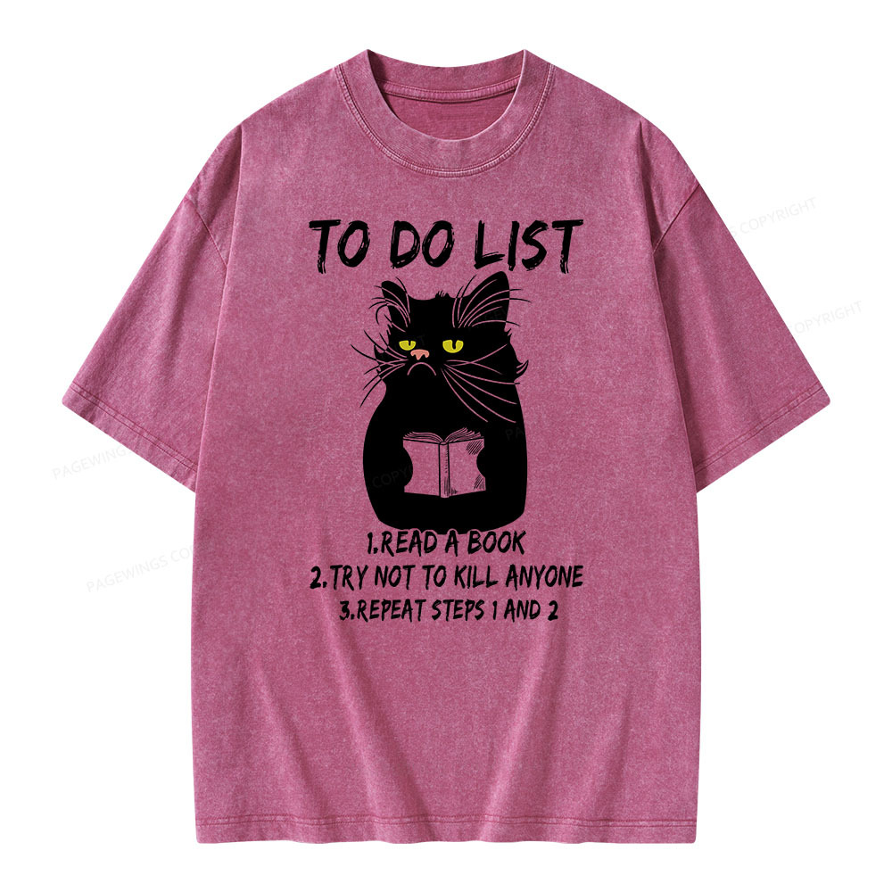 Pagewings Black Cat To Do List Unisex Washed T-shirt