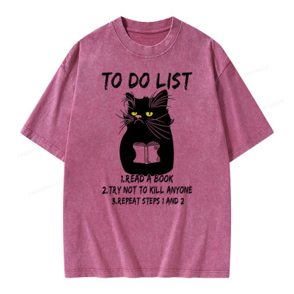 Pagewings Black Cat To Do List Unisex Washed T-shirt