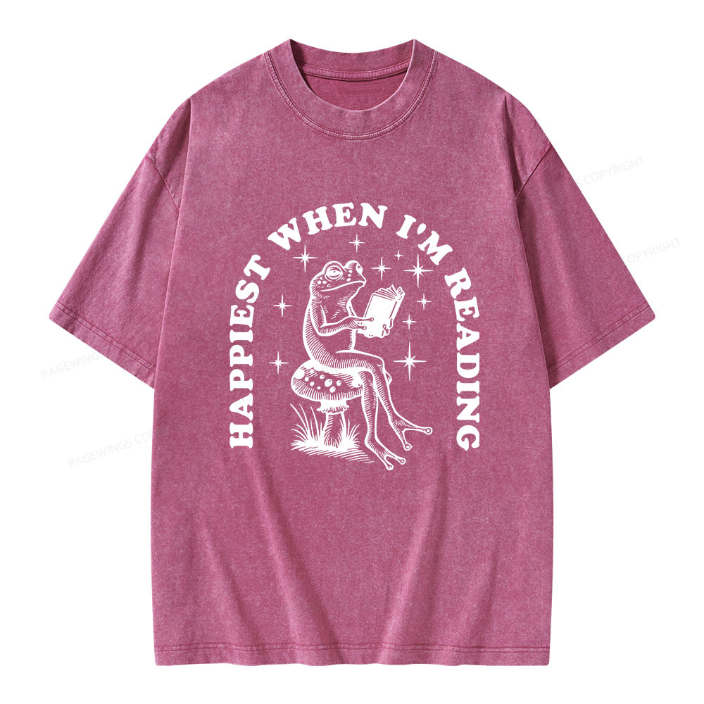 Pagewings Happiest When Reading Unisex Washed T-shirt