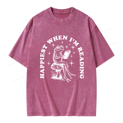 Pagewings Happiest When Reading Unisex Washed T-shirt
