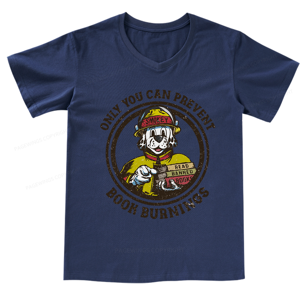Pagewings Prevent Book Burnings V-neck T-shirt