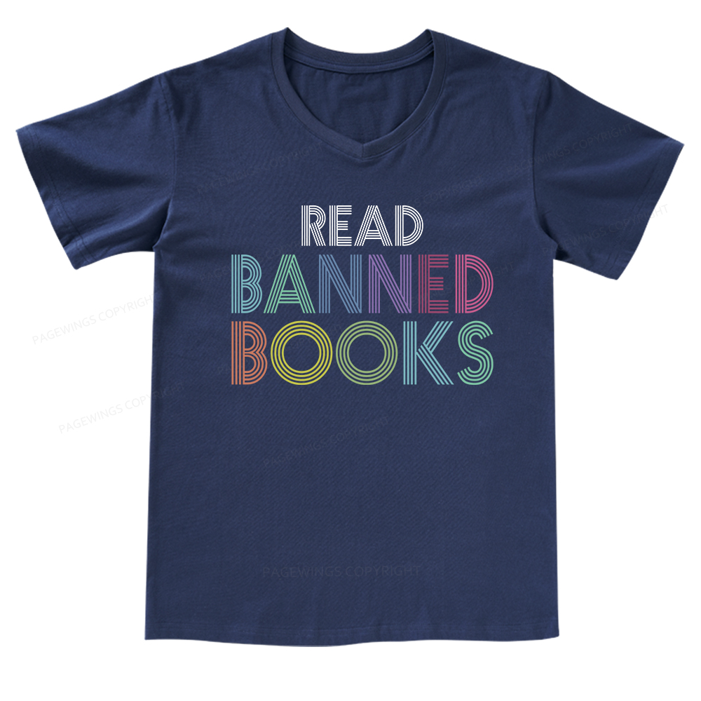 Pagewings Read Banned Books Shirt  V-neck T-shirt
