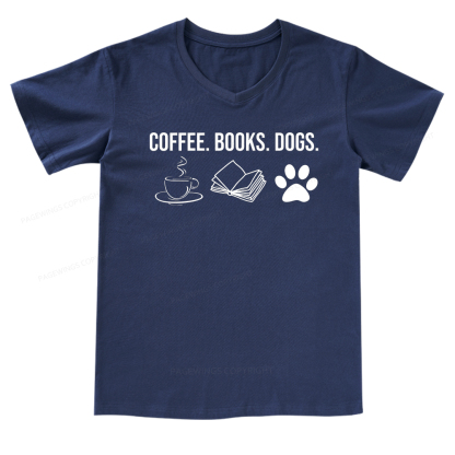 Pagewings Coffee Books and Dogs V-neck T-shirt