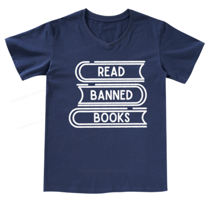 Pagewings Read Banned Books Stack V-neck T-shirt