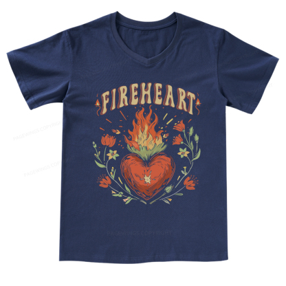Pagewings Vintage Fire-heart Shirt  V-neck T-shirt