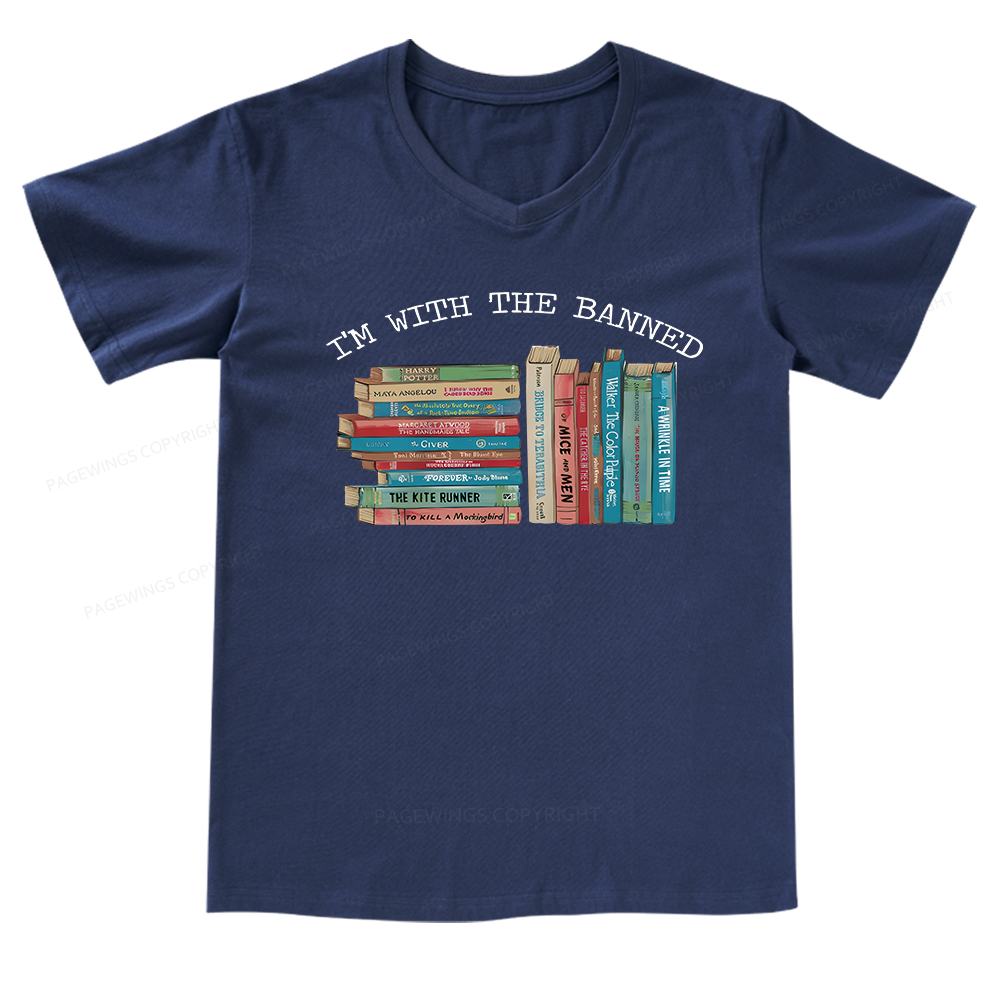 Pagewings I'm With The Banned Books V-neck T-shirt
