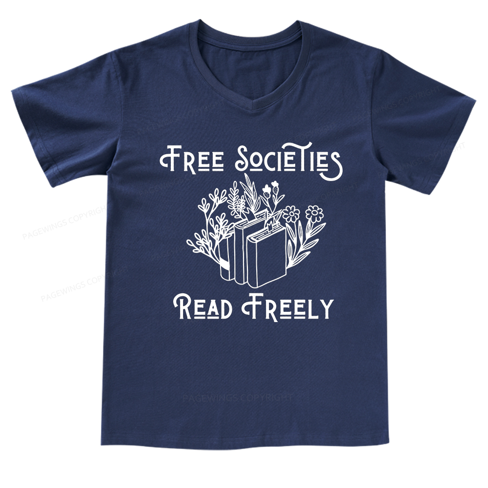 Pagewings Free Societies Read Freely V-neck T-shirt