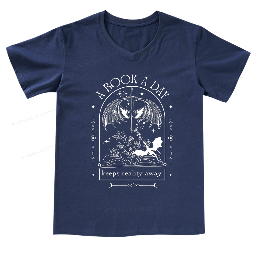 Pagewings A Book a Day Dragon V-neck T-shirt