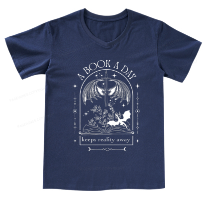 Pagewings A Book a Day Dragon V-neck T-shirt