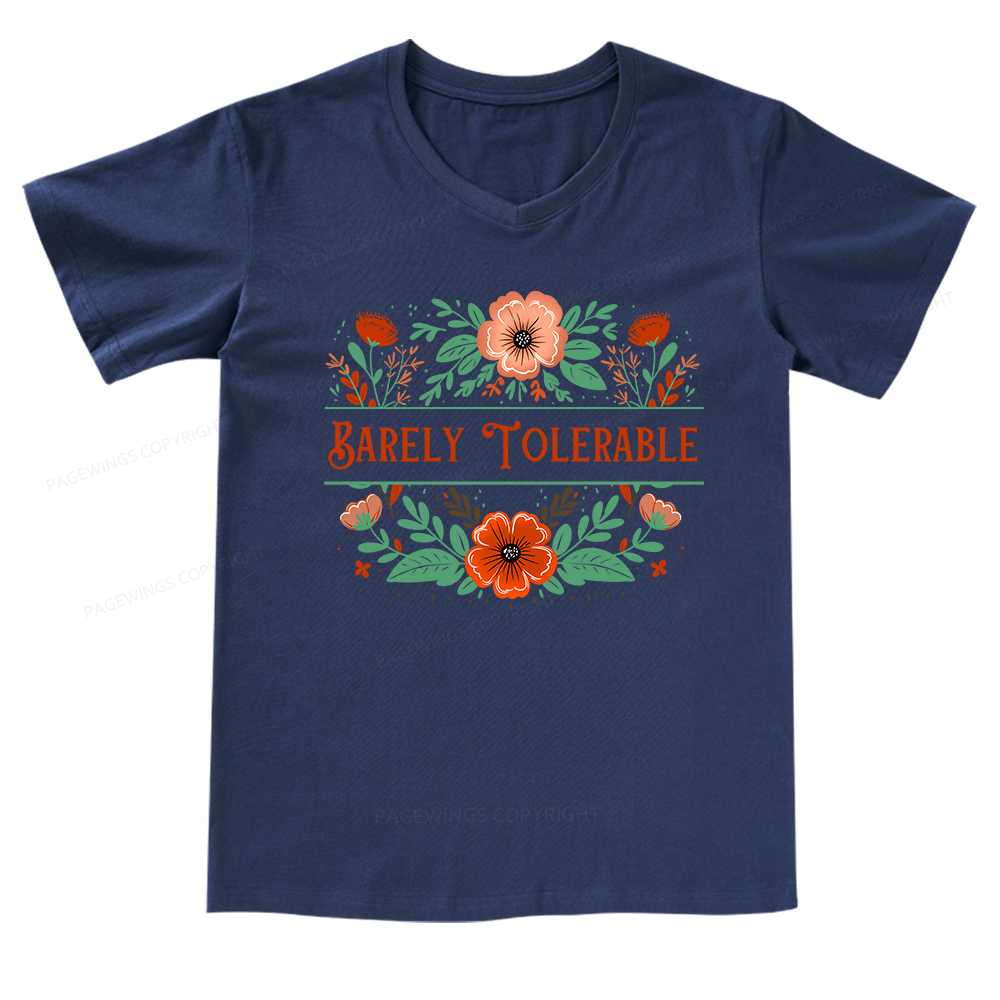 Pagewings Barely Tolerable Book Lover Bookish V-neck T-shirt