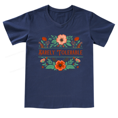 Pagewings Barely Tolerable Book Lover Bookish V-neck T-shirt