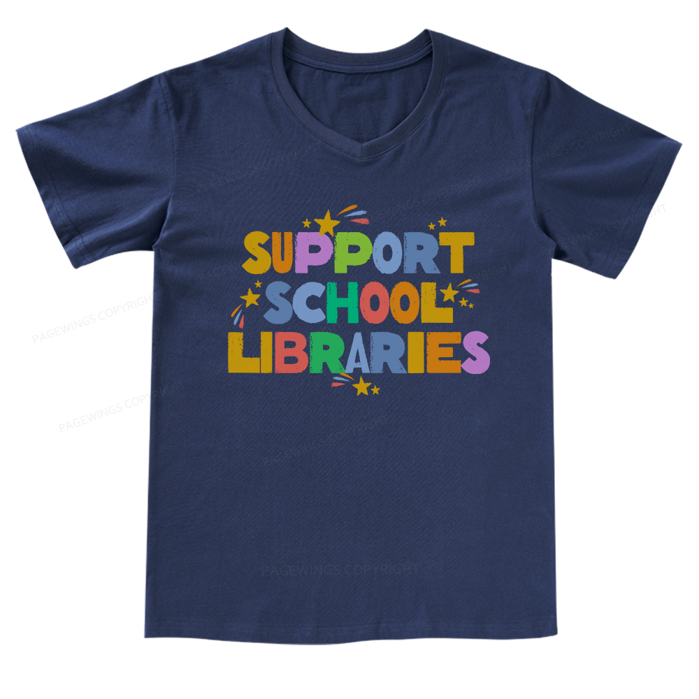 Pagewings Support School Libraries V-neck T-shirt