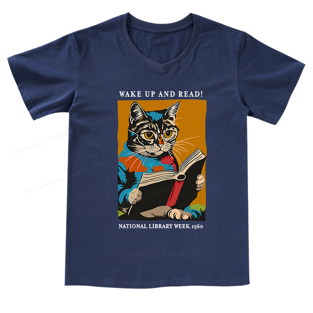 Pagewings Cat Reading Poster V-neck T-shirt