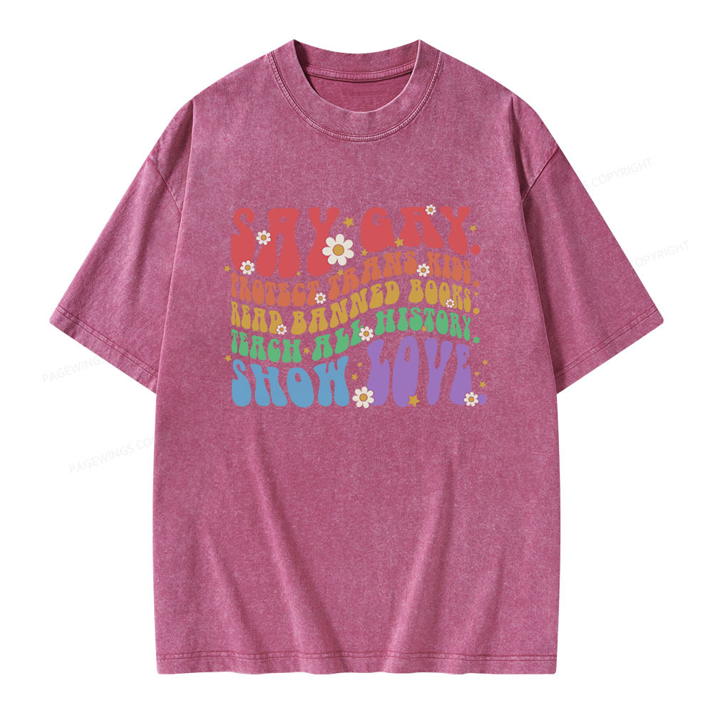 Pagewings Say Gay Unisex Washed T-shirt