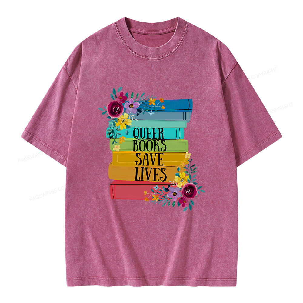 Pagewings Queer Books Save Lives Unisex Washed T-shirt