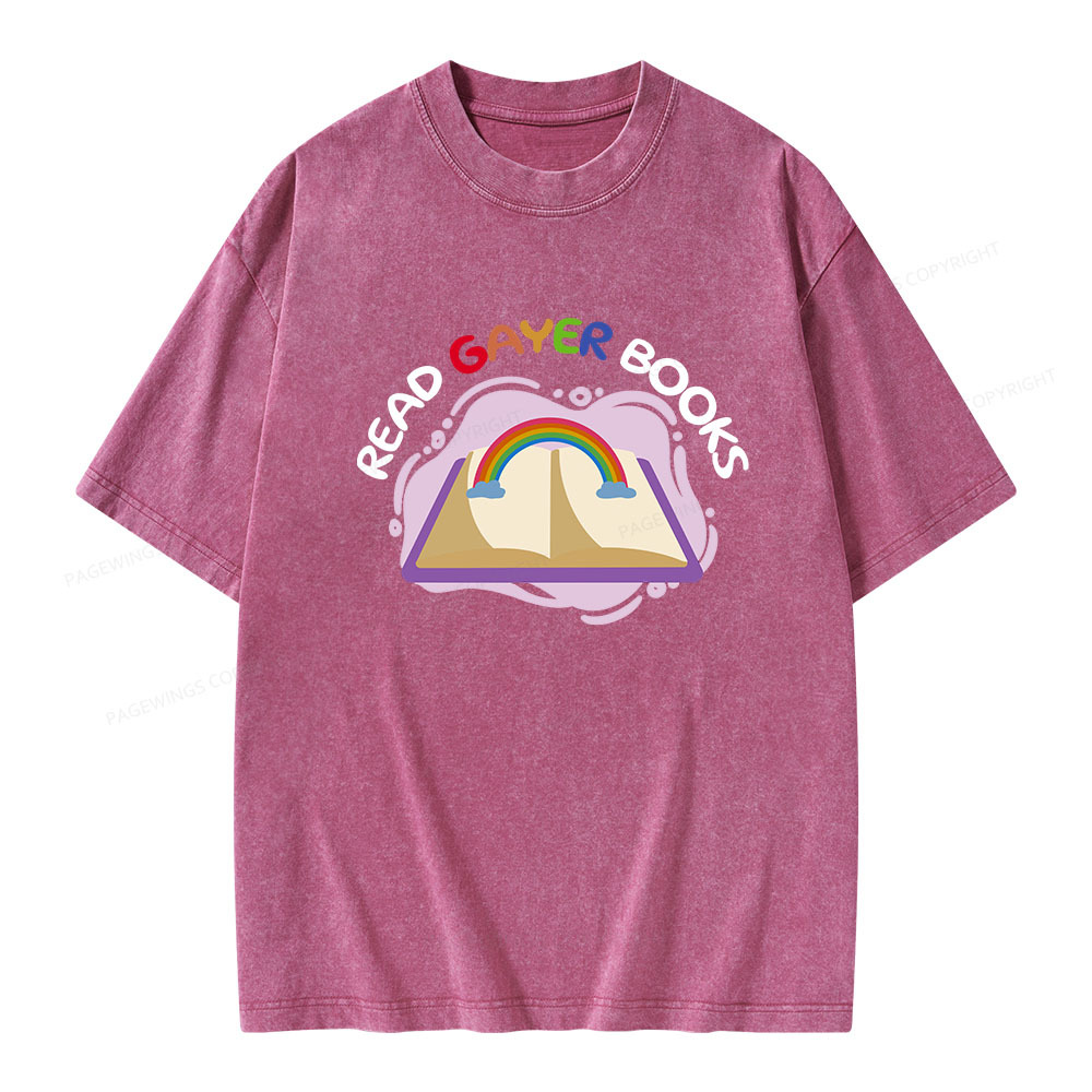 Pagewings Read Gayer Books Unisex Washed T-shirt