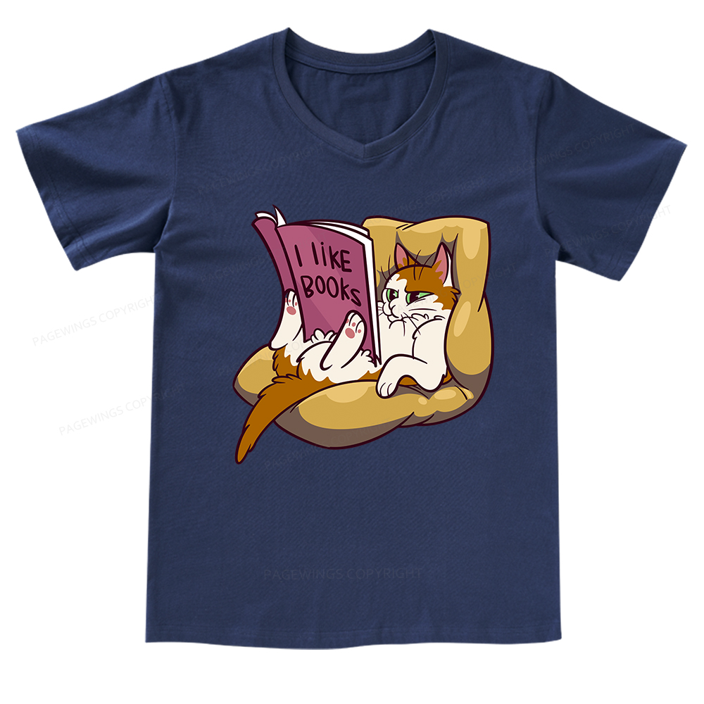 Pagewings A Cat That Likes Reading Books V-neck T-shirt