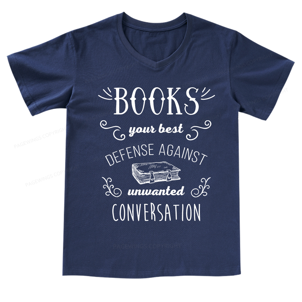 Pagewings Books your best defense Book Reading V-neck T-shirt