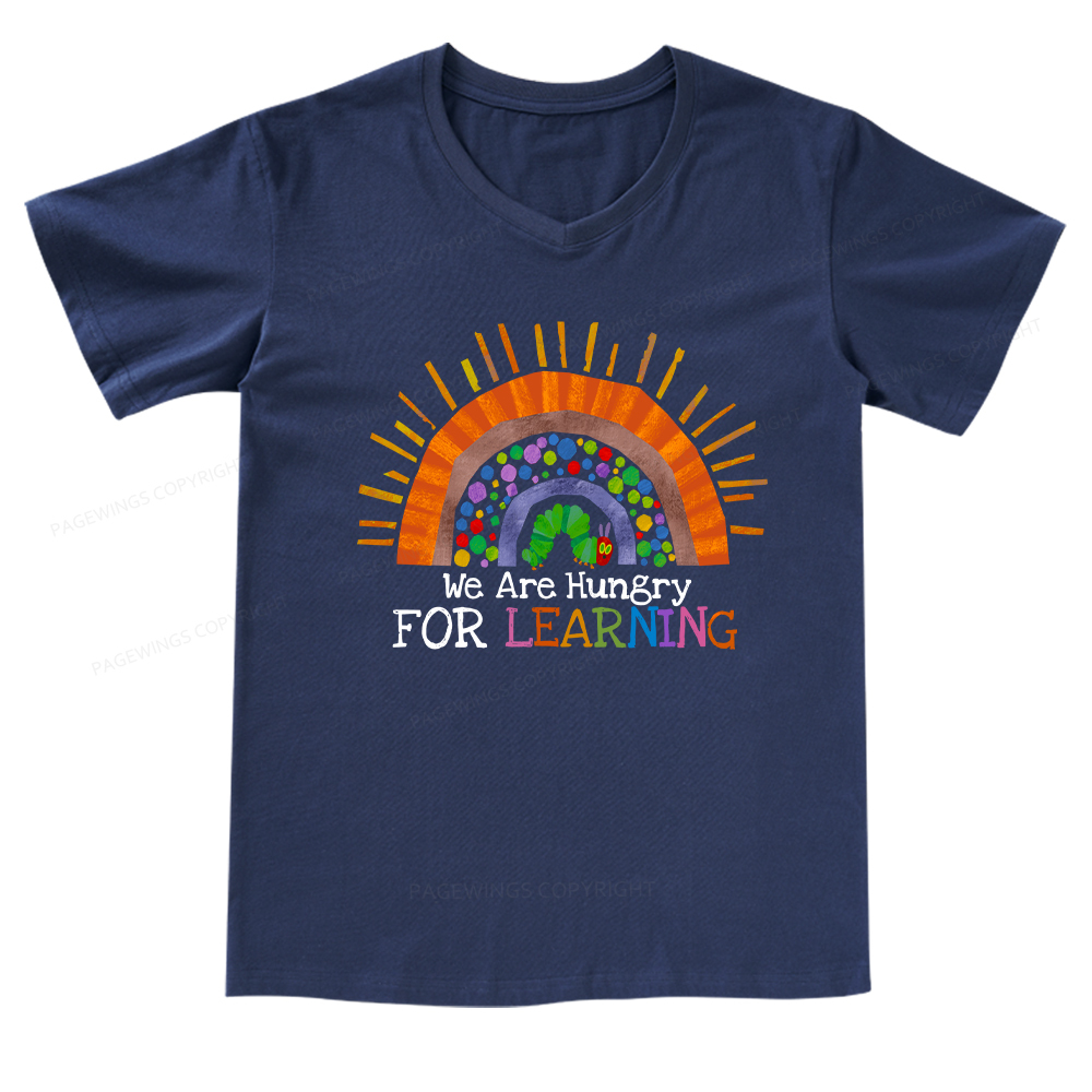 PagewingsWe Are Hungry For Learning Reading V-neck T-shirt