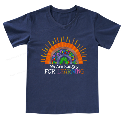 PagewingsWe Are Hungry For Learning Reading V-neck T-shirt