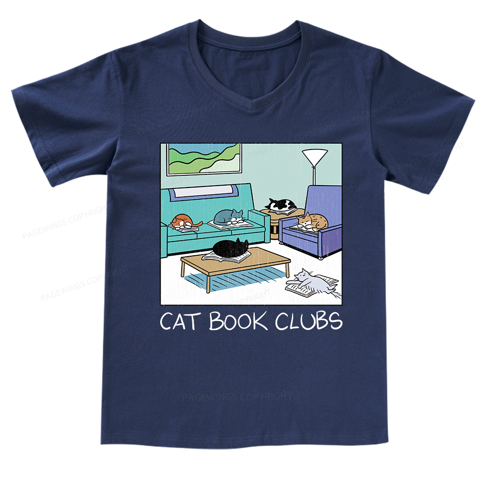 Pagewings Cat Book Clubs V-neck T-shirt