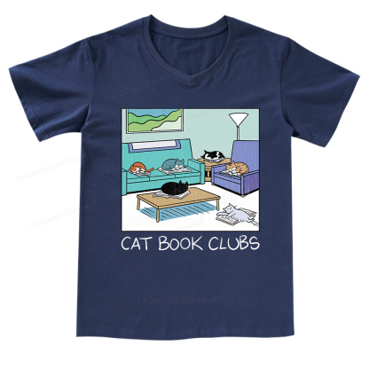 Pagewings Cat Book Clubs V-neck T-shirt