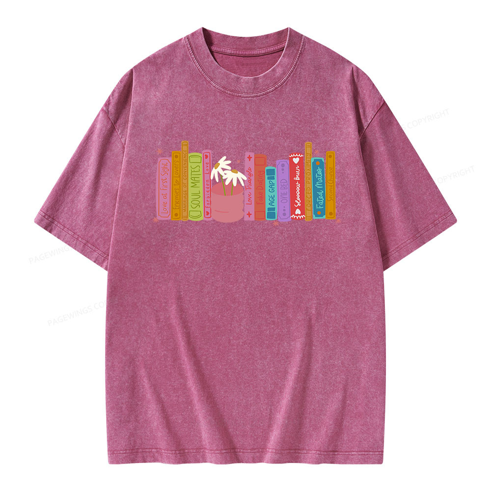 Pagewings Romance Book Tropes Unisex Washed T-shirt