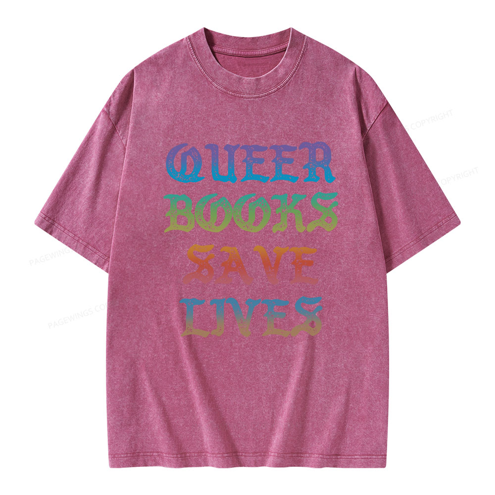 Pagewings Queer Books Save Lives Unisex Washed T-shirt