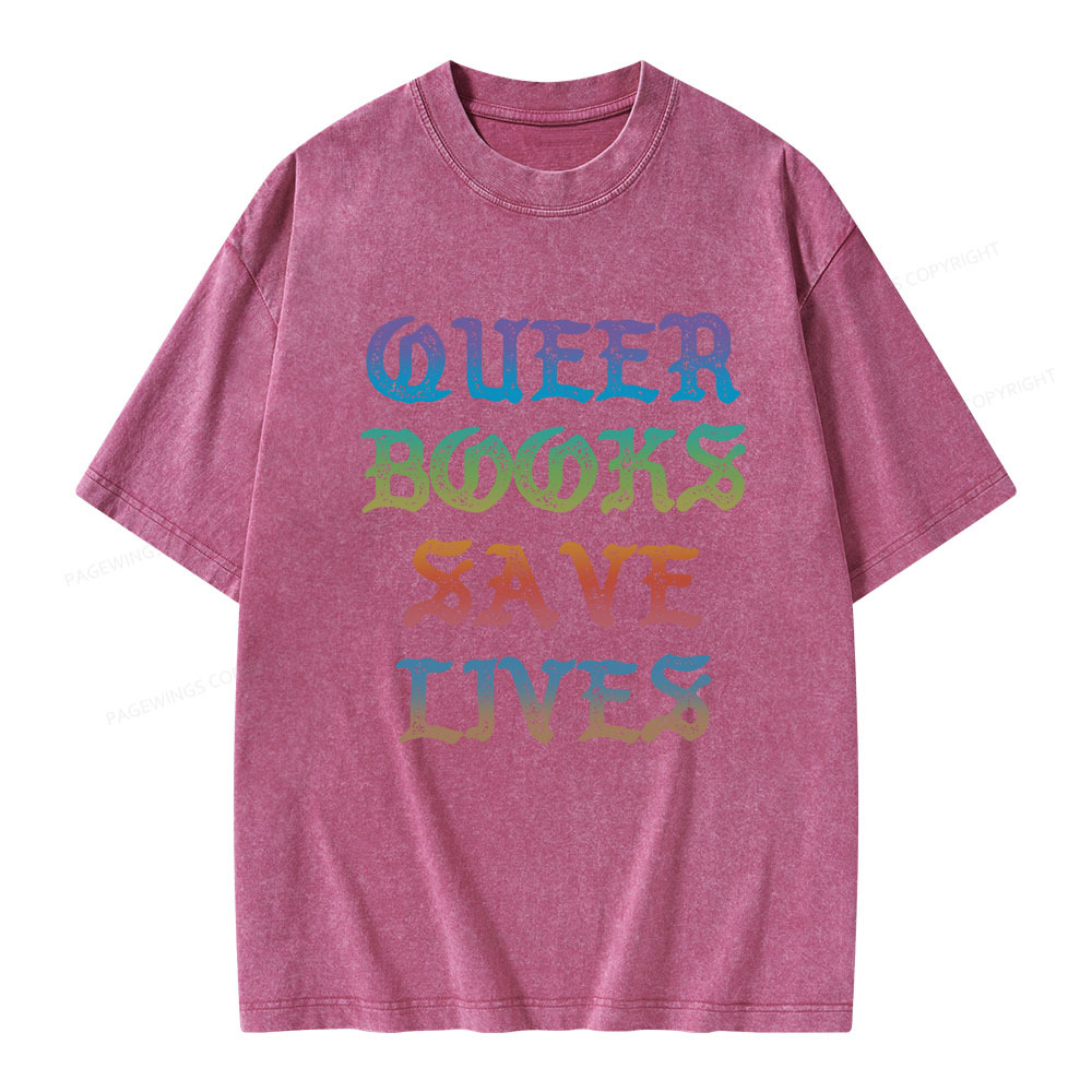 Pagewings Queer Books Save Lives Unisex Washed T-shirt