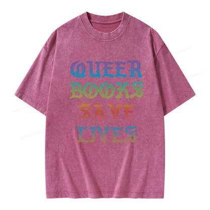 Pagewings Queer Books Save Lives Unisex Washed T-shirt