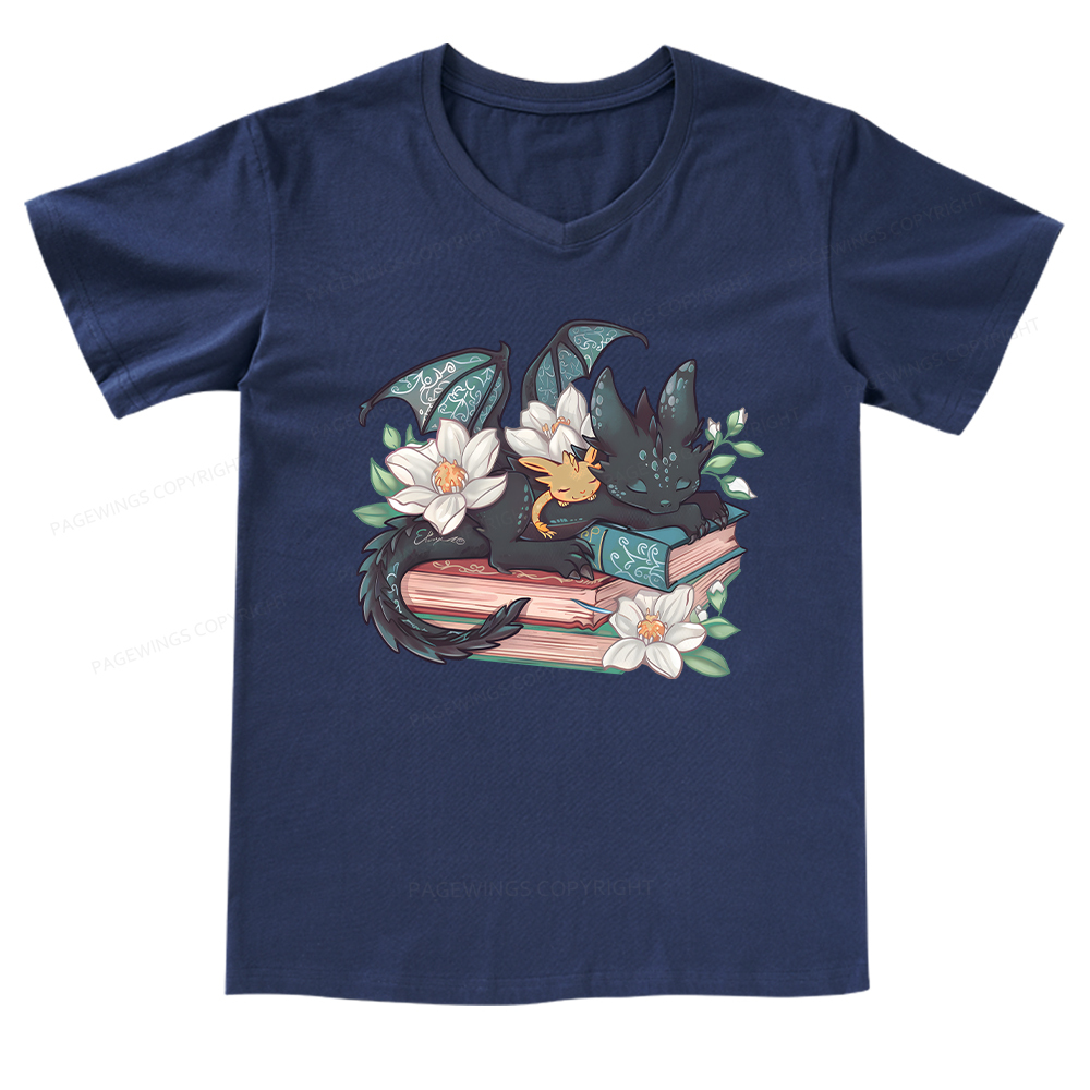 Pagewings Fantasy Book Dragon V-neck T-shirt