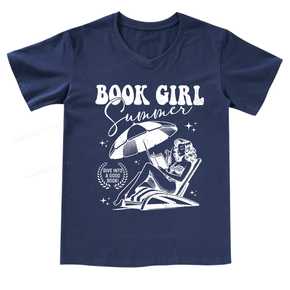 Pagewings Book Girl Summer V-neck T-shirt