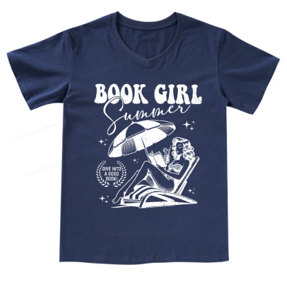 Pagewings Book Girl Summer V-neck T-shirt