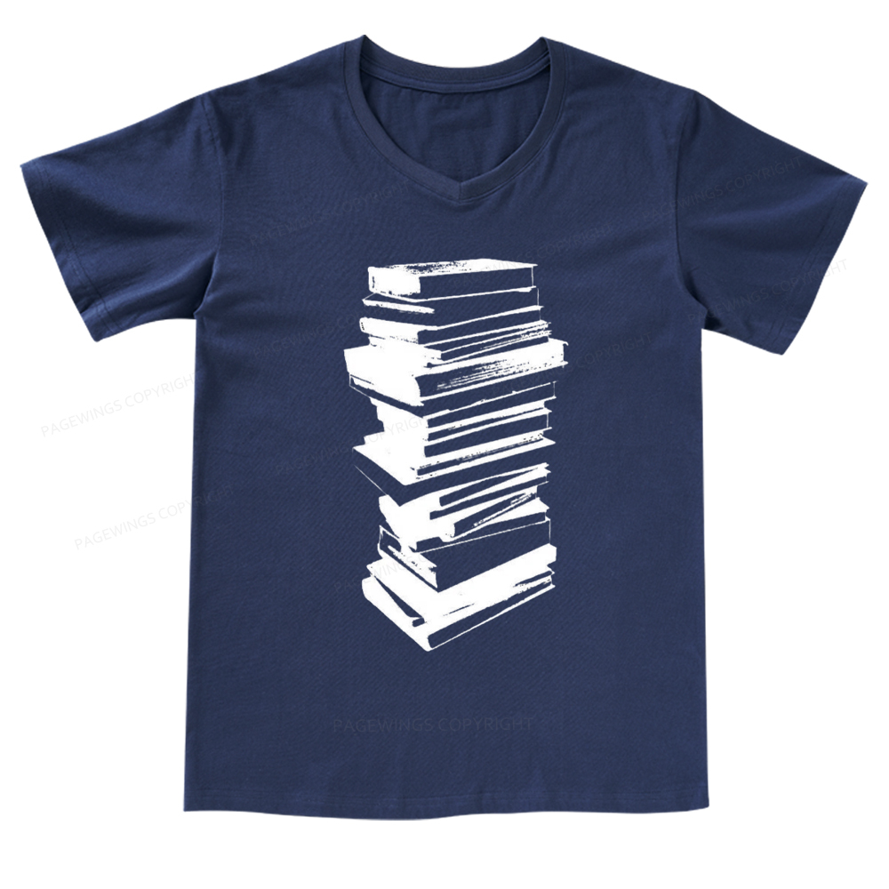 Pagewings Stack of Books V-neck T-shirt