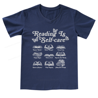 Pagewings eading Is Self-care V-neck T-shirt