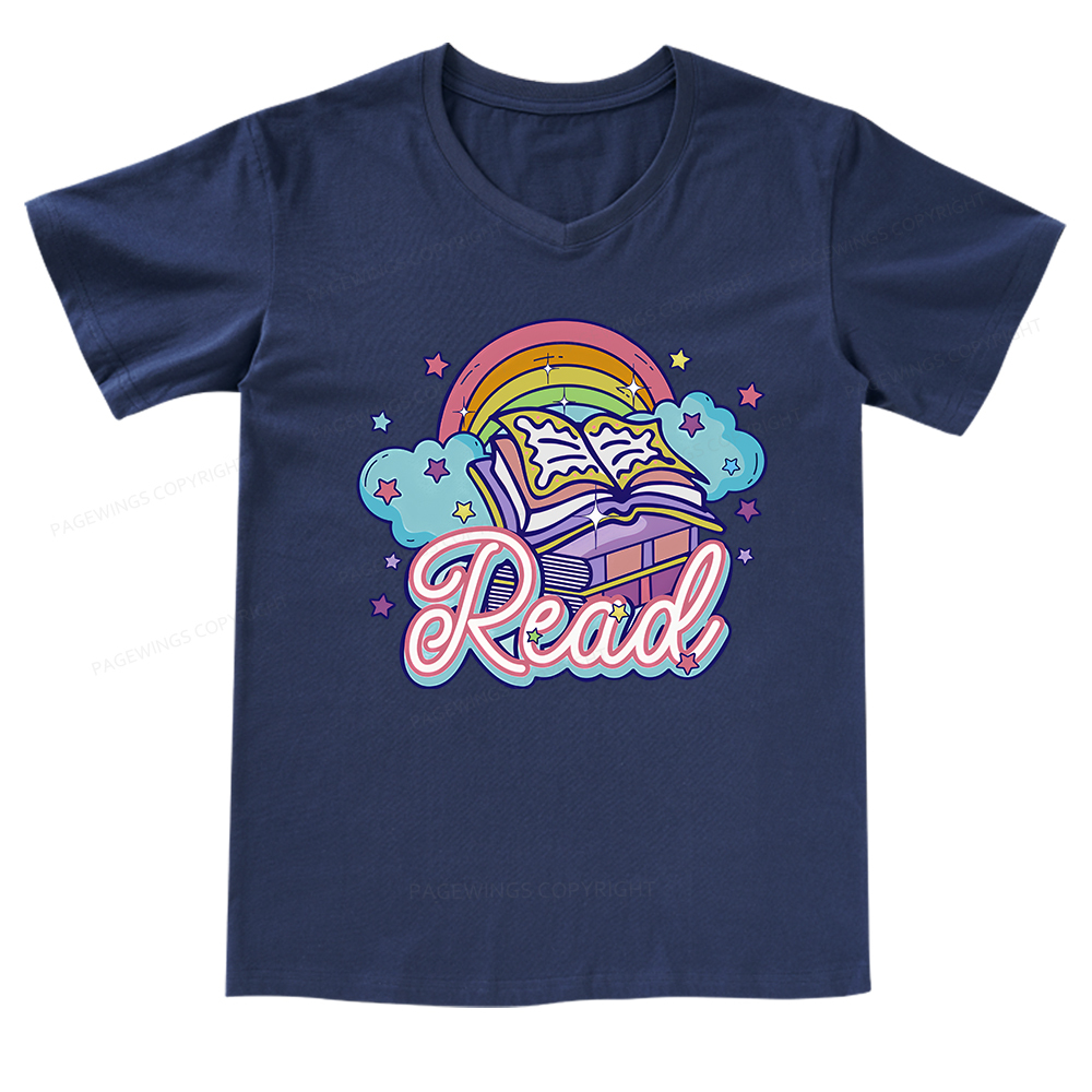 Pagewings Rainbow Book Lover V-neck T-shirt