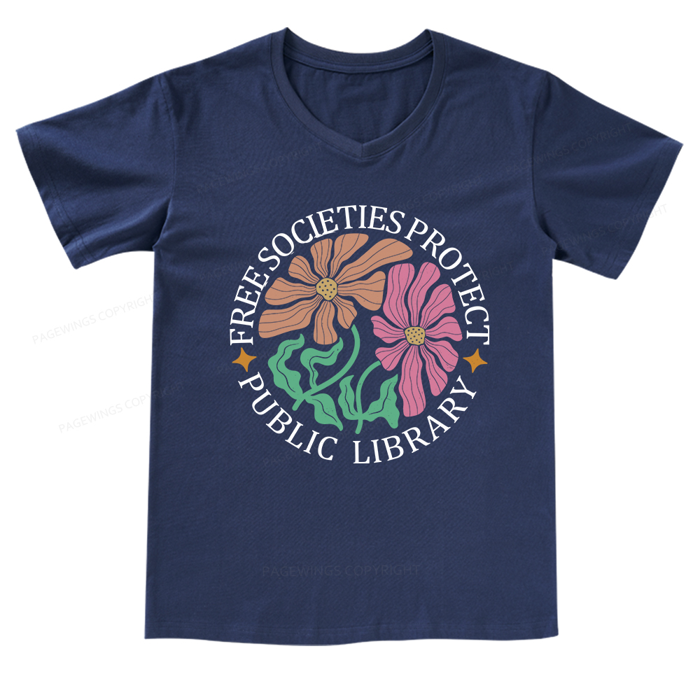 Pagewings Free Societies Protect Public Library V-neck T-shirt